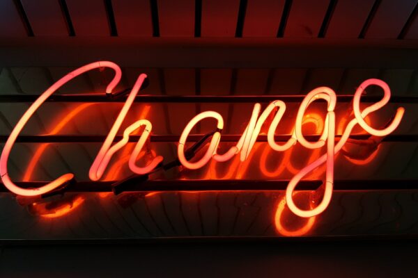 The word 'change' in neon lights